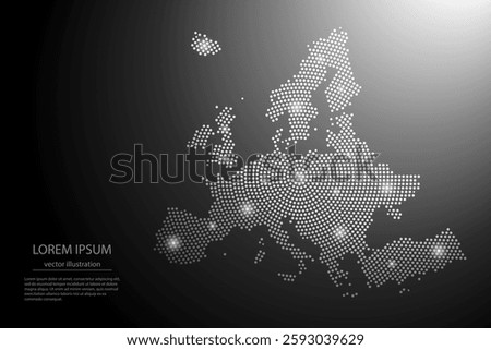 Abstract image Europe map from point Gray and glowing stars on a dark background. Vector illustration eps 10.