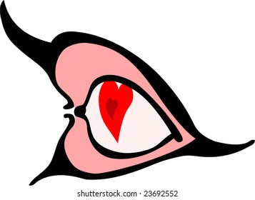 The abstract image of the eye made of hearts of the different size and color.