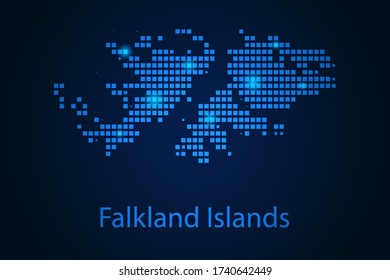 Abstract image Falkland Islands map from pixels blue and glowing stars on a dark background. Vector illustration eps 10.