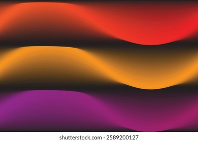 An abstract image features a dark background, possibly black, with three horizontal bands of color that have a wavy, irregular flow.