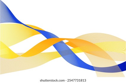 Imagen Abstractas con líneas onduladas fluidas azules, amarillas y naranjas que se superponen y se entrelazan. El diseño está ambientado en un fondo blanco limpio, que representa la fluidez, el movimiento y el diseño moderno