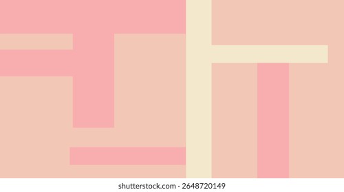 An abstract image featuring geometric shapes in pastel pink and beige tones.  Rectangles and lines intersect, creating a simple yet visually appealing compos...