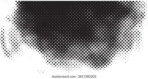 An abstract image featuring a halftone dot pattern that creates a gradient effect, transitioning from dense black dots to sparser, lighter areas.
