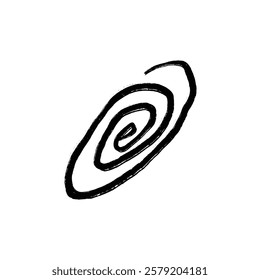 An abstract image featuring a hand drawn black spiral design on a white background.