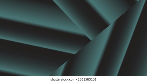 Imagem abstrata com listras verdes-escuras e negras interseccionando criando um efeito geométrico em camadas com sombreamento e profundidade sutis.