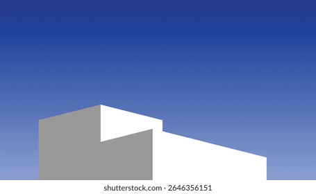 Uma imagem abstrata apresentando uma forma geométrica minimalista com ângulos nítidos na parte inferior da moldura. A forma é posicionada sobre um plano de fundo, criando uma composição de alto contraste.