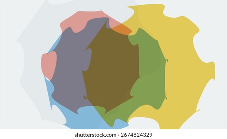 Abstract image featuring multiple overlapping colorful shapes in a circular pattern, creating a sense of depth and movement.