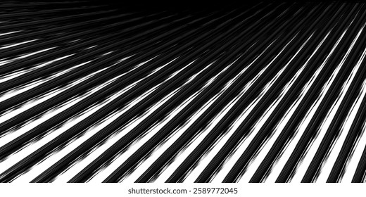 Abstract image featuring parallel black lines on a white background. The lines converge in the distance, creating a dynamic visual effect.