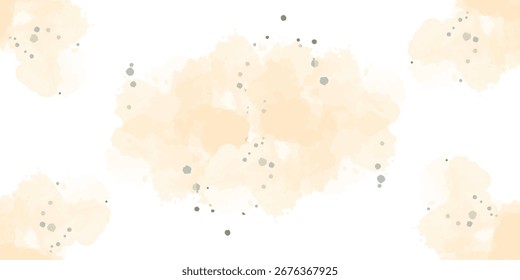 An abstract image featuring a pattern of pale peach watercolor blots scattered across a white background.  Small grey dots are interspersed among the blots.