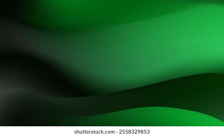 Abstract image featuring smooth, dark green to bright green gradient waves. 