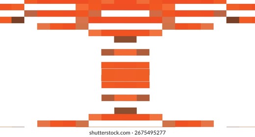 An abstract image featuring a symmetrical design composed of horizontal orange and brown pixelated stripes, creating a visually appealing pattern against a w...