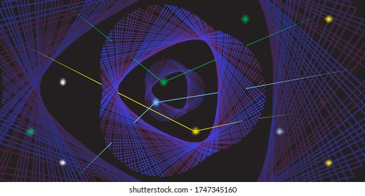 Abstract image of fictional reality includes volumetric figures from intersecting lines