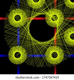 Abstract image of fictional reality includes volumetric figures from intersecting lines