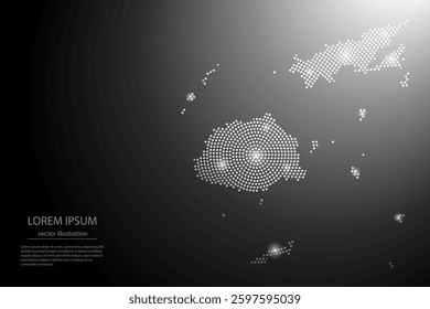 Abstract image Fiji map from point Gray and glowing stars on a dark background. Vector illustration eps 10.