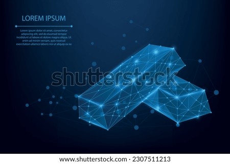 Abstract image of a fine gold bar consisting of points, lines, and shapes and broken a part triangle. Polygonal wireframe mesh on night sky with dots and stars. Banking vector illustration