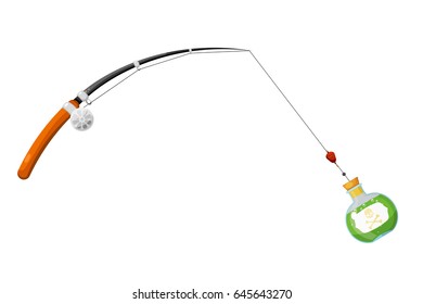 Abstract image of a fishing rod and a bottle with poison. Concept. Cartoon style. Vector 
illustration