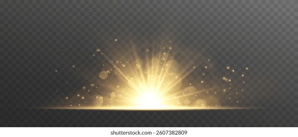 Abstract image of flare light and white stars. Glowing light bursts with sparkles. Glow light effect overlay, glitter, lens flare, explosion, sun flash, line, spark and star. Vector illustration