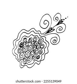 Abstract image of a flower arrangement, black and white linear freehand drawing. Doodle art.