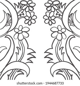 abstract image of flowers, black and white illustration, stained glass