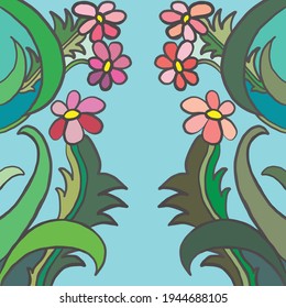 abstract image of flowers, color illustration of chamomile and leaves, stained glass