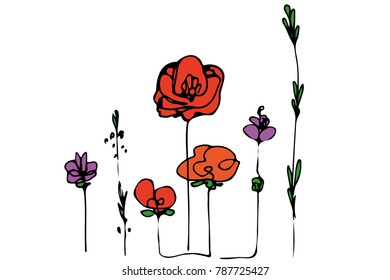 abstract image of flowers field poppies and grass