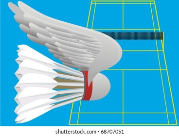 Abstract image of flying the shuttle on the background of the playground for a game of badminton.