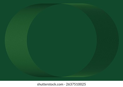 An abstract image formed by thin lines in light green and dark green. These lines curve and form a circle on a solid dark green background