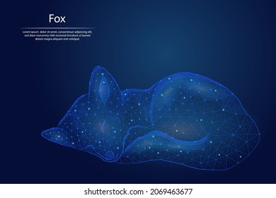 Abstract image foxes in the form of a starry sky or space, consisting of points, lines, and shapes in the form of planets, stars and the universe. 3D Low poly vector. Sleeping Fox Cub