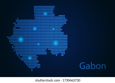 Abstract image Gabon map from pixels blue and glowing stars on a dark background. Vector illustration eps 10.