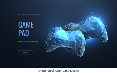 Abstract image of gamepad for video games. Low poly illustration. Concept of computer games. Zipper on background. Vector.