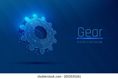Abstract image of gear in the form of a starry sky or space, consisting of points and lines. wireframe. dots. triangle. isolated
