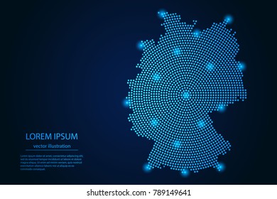 Abstract image Germany map from point blue and glowing stars on a dark background. vector illustration.