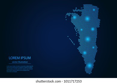 Abstract image Gibraltar map from point blue and glowing stars on a dark background. vector illustration.