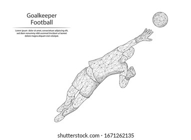 Abstract image goalkeeper in the form of lines and dots, consisting of triangles and geometric shapes. 3D Low poly vector background. Game of football.