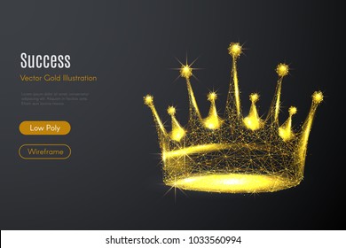 Abstract image of a Gold crown in the form of a starry sky or space, consisting of points, lines, and shapes in the form of planets, stars and the universe. Vector rich life concept.