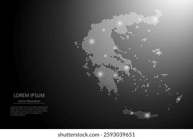 Abstract image Greece map from point Gray and glowing stars on a dark background. Vector illustration eps 10.
