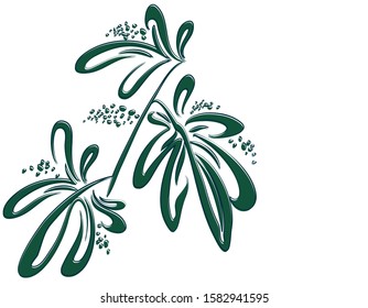 Abstract Image of green hemp branch with leaves and seeds on a white background. Floral pattern. Organic design. EPS10 vector illustration.