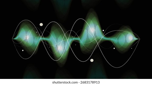 Abstract image of a green and white sound wave on a black background.