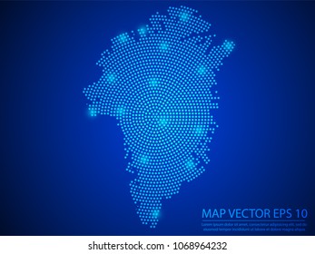 Abstract image Greenland map from point blue and glowing stars on Blue background.Vector illustration eps 10.