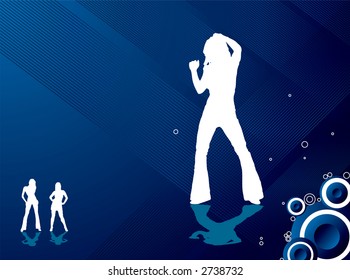 Una imagen abstracta de un grupo de chicas divirtiéndose en una fiesta de fondo azul