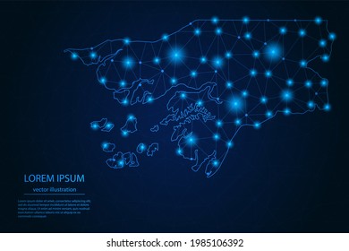 Abstract image Guinea Bissau map - With Blue Glow Dots And Lines On Dark Gradient Background, 3D Mesh Polygon Network Connection, Vector Illustration Eps 10.