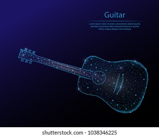 Abstract image of a Guitars in the form of a starry sky or space, consisting of points, lines, and shapes in the form of planets, stars and the universe.