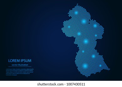 Abstract image Guyana map from point blue and glowing stars on a dark background. vector illustration.