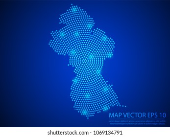 Abstract image Guyana map from point blue and glowing stars on Blue background.Vector illustration eps 10.