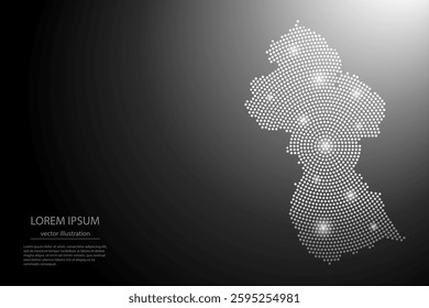 Abstract image Guyana map from point Gray and glowing stars on a dark background. Vector illustration eps 10.