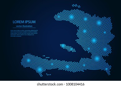 Abstract image Haiti map from point blue and glowing stars on a dark background. vector illustration.