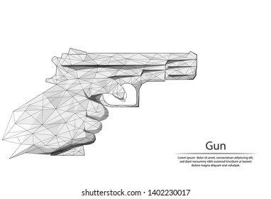 Abstract image hand with the gun in the form of lines and dots, consisting of triangles and geometric shapes. Low poly vector background.