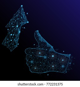 Abstract image of a hand showing thumb up and arrows in the form of a constellation