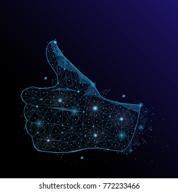 Abstract image of a hand showing thumb up in the form of a constellation