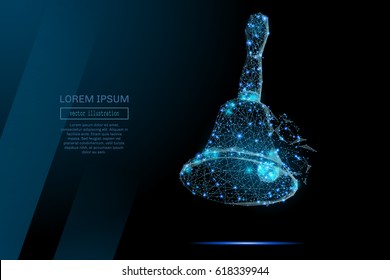 Abstract image of a Handbell in the form of a starry sky or space, consisting of points, lines, and shapes in the form of planets, stars and the universe. Vector wireframe concept.
